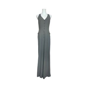 Mated Sage Green Sleeveless Button-Down Jumpsuit Feminine Tie-Back Halter Back